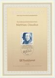 [The 250th Anniversary of the Birth of Matthias Claudius, Poet, type AUU]