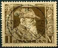 [The 90th Anniversary of the Birth of Prince Luitpold - Type I: Small 9 and no Foot on 1 in "1911". Type II: Large 9 and Foot on 1 in "1911", type H1]