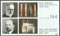 [The 150th Anniversary of the Birth of Nobel Prize Winners Paul Ehrlich & Emil Adolph von Behring, tip CDR]