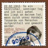 [The 100th Anniversary of the Birth of Sophie Scholl, 1921-1943, type DPH]