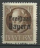 [King Ludwig III Overprinted "Freistaat Bayern", type P]